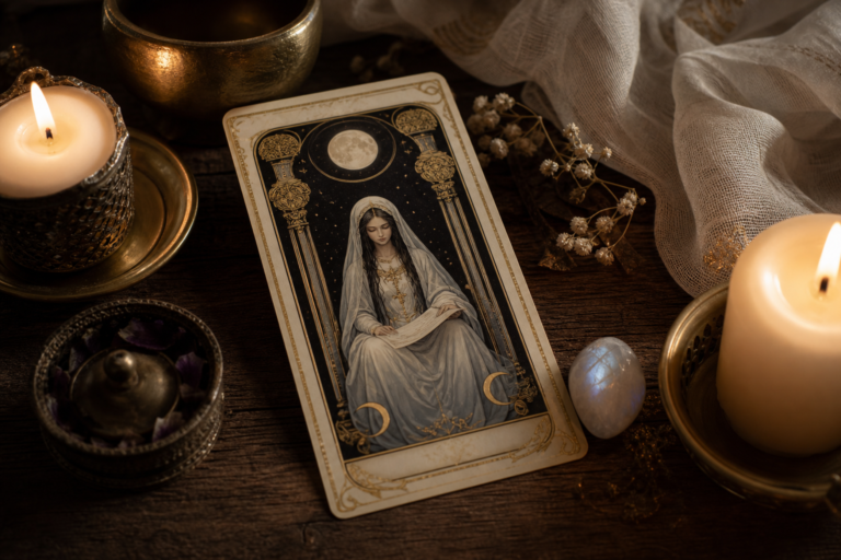 Suma sacerdotisa en el tarot en ritual energetico