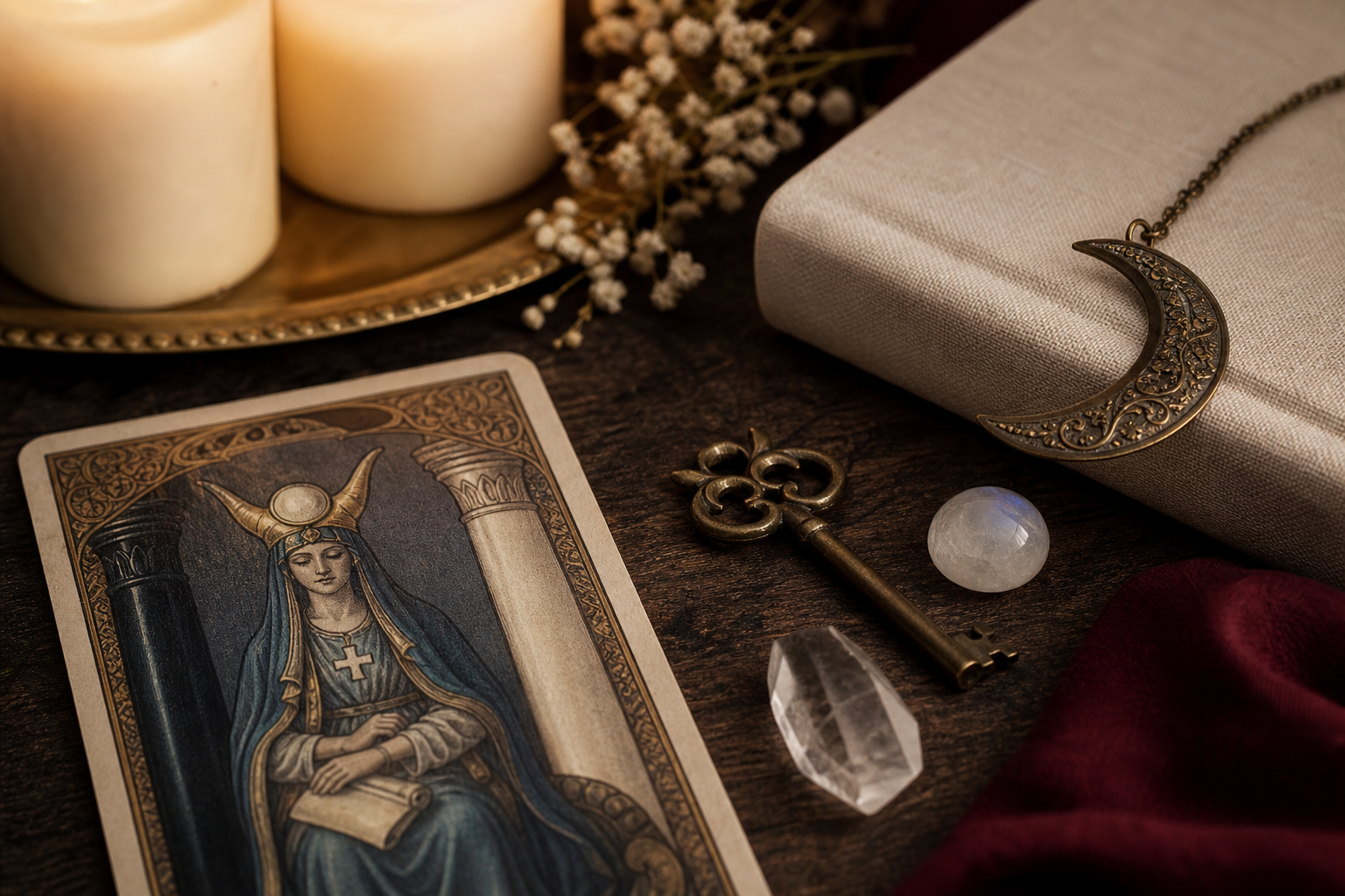 Suma sacerdotisa en el tarot en ritual energetico