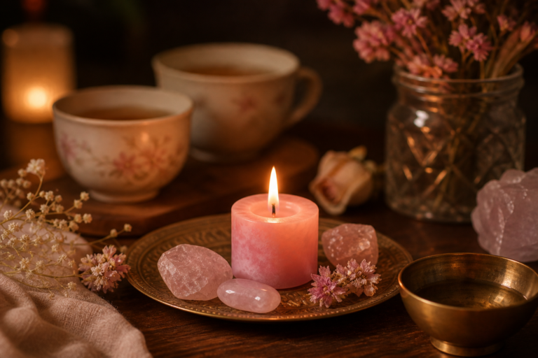 Velas rosas en ritual energetico