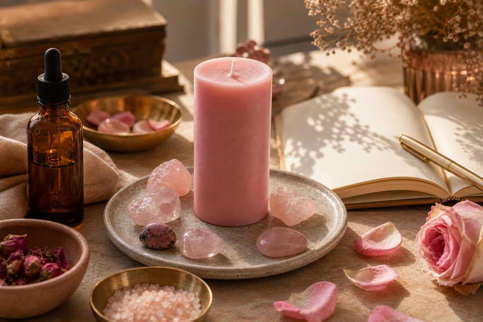 Velas rosas en ritual energetico