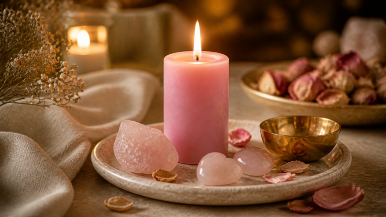 Velas rosas en ritual energetico