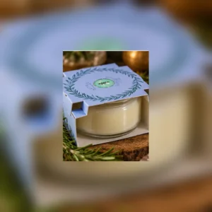 Vela Cromática de Romero Euroscents: envase abierto que muestra el recipiente de cristal.