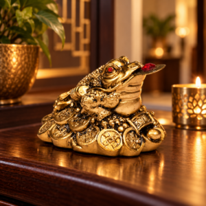 Rana Dorada de la Prosperidad Feng Shui colocada en la entrada de un hogar, despacho o negocio.
