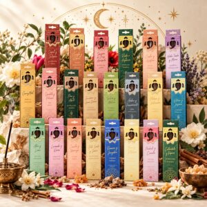 Colección de los 24 inciensos hindúes con flores medicinales de Tarot de Inés.