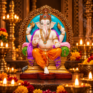 Ganesha en el Trono de 28 cm, figura espiritual símbolo de prosperidad, sabiduría y nuevos comienzos